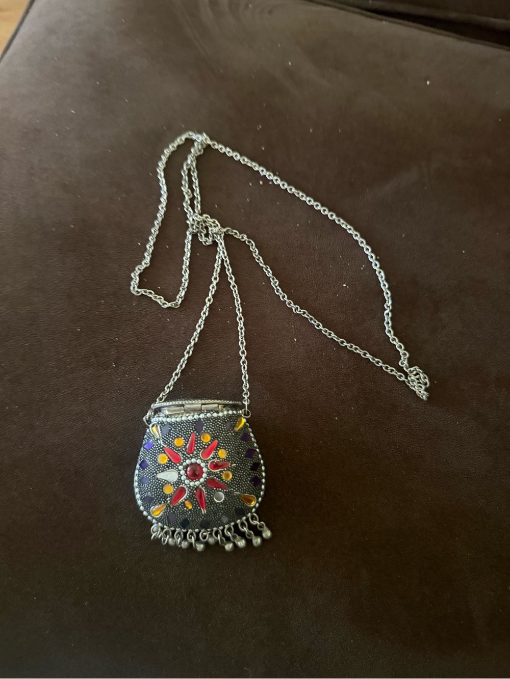 Vintage Multicolor Floral Drop Necklace in Silver Tone